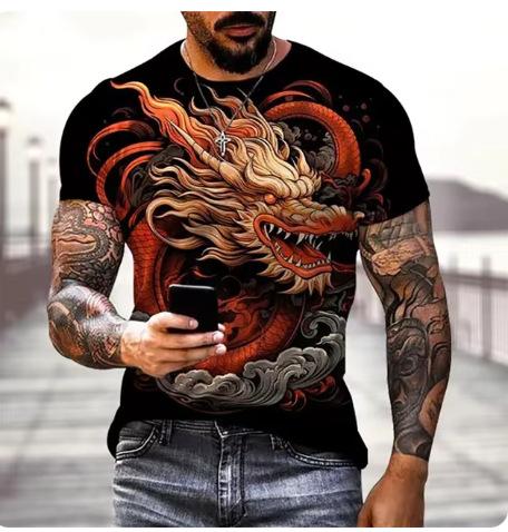 Dragon 3D printed T-shirt men's and women's casual fashion streetwear oversized short-sleeved T-shirt Harajuku children