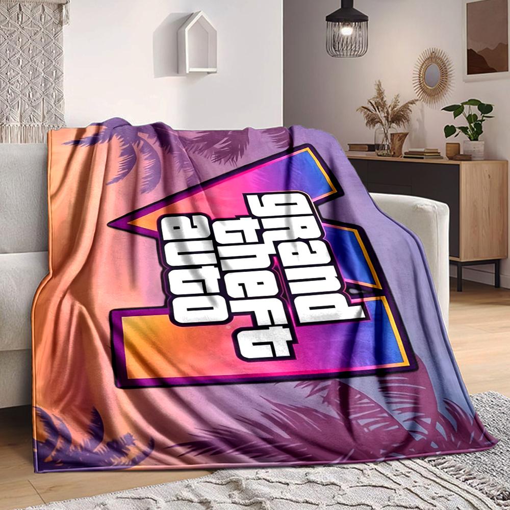 1Pc Grand Theft Auto Vi Logo Flannel Fleece Blanket Soft Warm Throw Blanket for Sofa Bed Couch Home Decor Lightweight Travel Nap Blanket Xmas Gift Q15