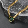 Gold Color Fashionable Stainless Steel Simple Classic Retro White Zircon Heart-Shaped Non Fading Pendant Necklace For Women