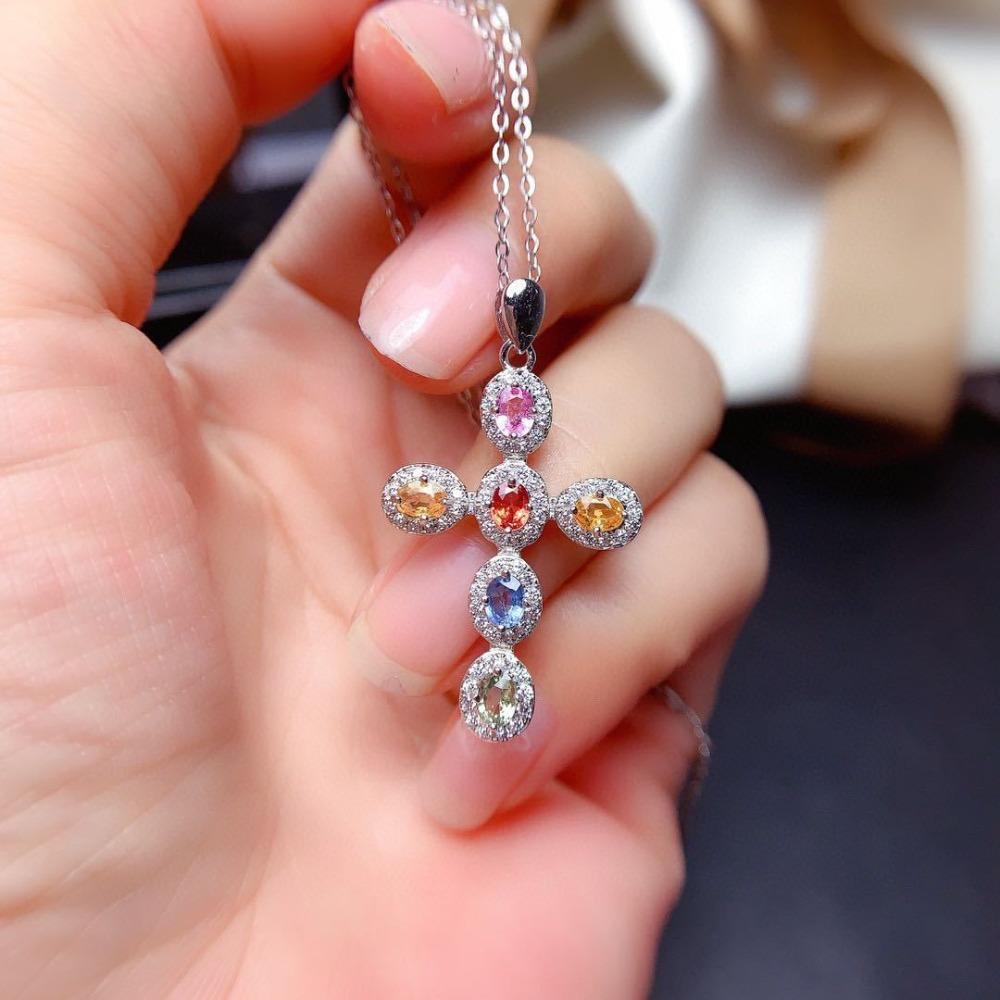 Vícebarevný turmalín s vysokouhlíkovým diamantem Náhrdelník pro ženy Imitace safírového přívěsku ze Srí Lanky Módní šperk