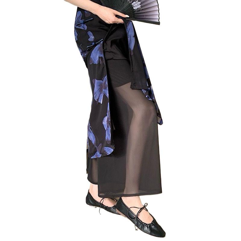 Women's High-Waisted Black Chiffon Wide-Leg Pants - Light Summer Style
