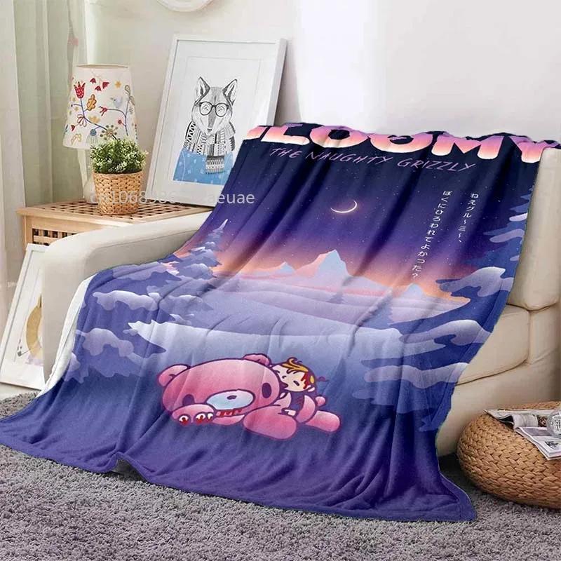 Cartoon Gloomy Bear Printed Blanket for Beds Sofas Warm Soft Flannel Blanket Gift