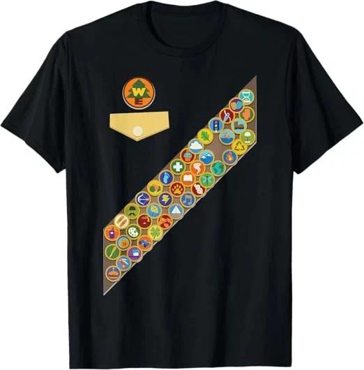 Pixar Up Russell Badges Chest Patch Halloween Tshirt Black