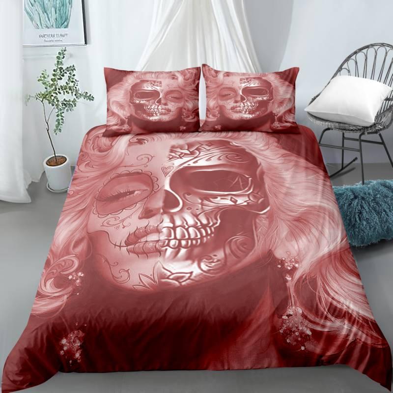 Skull Duvet Cover Set Queen Black Skeleton Paisley Floral Pattern Bedding Set For Teen Adult Polyester Halloween Comforter Cover