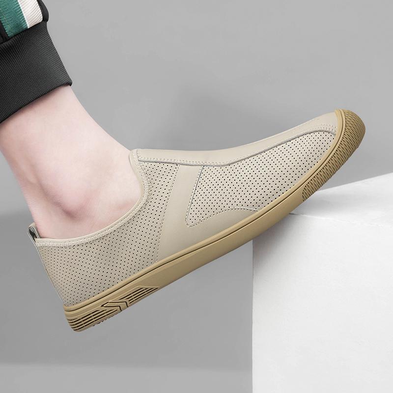 Fashion 2024 Spring Men Casual Shoes Luxury Brand Genuine Leather Mens Loafers Moccasins Hollow Out Breathable Slip on Driving Shoes