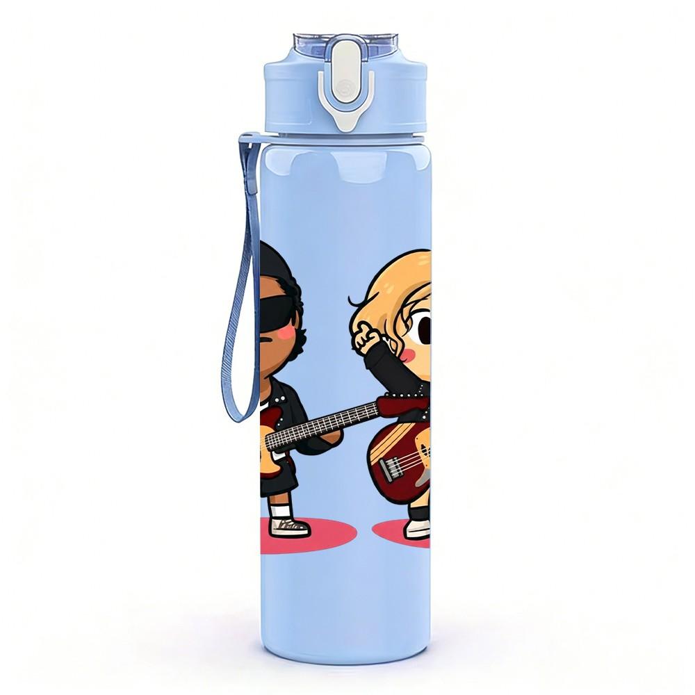 1PC Retro Anime Boy Character 750ml Color Plastic Sports Water Bottle Leakproof Flip Straw Lid Suitable for Sports Office Home Use