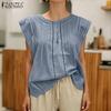ZANZEA Women Casual Round Neck Solid Color Summer Short Sleeve Blouse