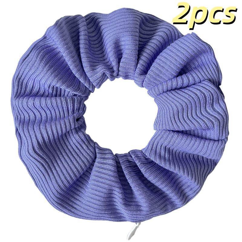 

New 2Pcs Striped Knitted Fabric Solid Color Hair Band Hair Scrunchies With Pocket Zipper For Girls Ponytail Holder Bands