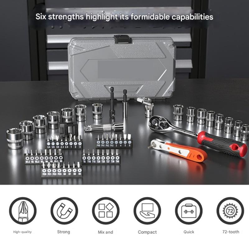 46 In 1 Complete Socket Wrench Tool Set for Auto Repairing Household Project Ratchet Screwdriver Hardware Tool Box