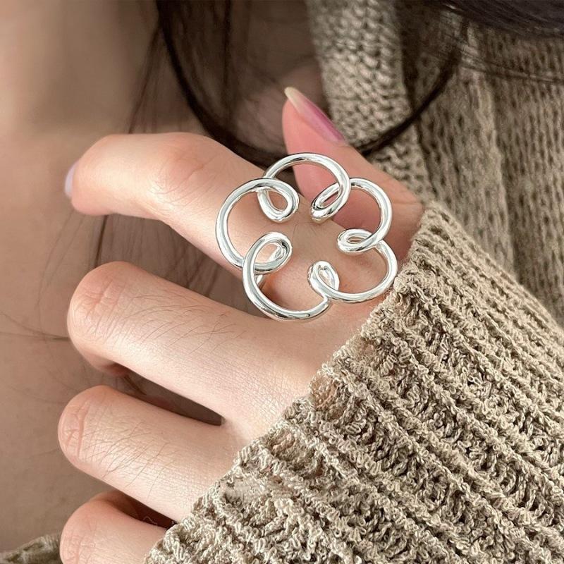PANJBJ 925 Sterling Silve Irregular Ring for Women Girl Liquid Lava Hollowing Out Wide Hip Hop Jewelry Gift Dropshipping