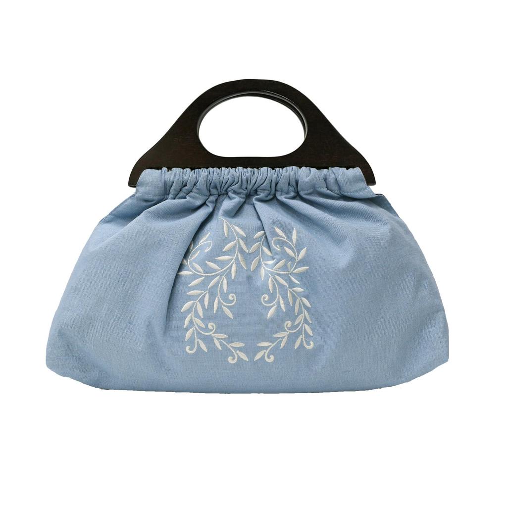 Kimono Cafe Granny Linen Embroidered Tote Summer Adult Bag, Bag, Handbag, Yukata, (Blue)