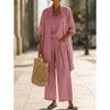 Casual Solid Linen Loose Vest Shirt Trouser Set Women Short Sleeve Cardigan Wide Leg Pants Suits Summer Lady Outfits