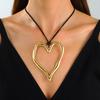 Exaggerated Metal Big Love Heart Pendant Earrings Necklace for Women Gothic Black Rope Knotted Bowknot Adjustable Chain Jewelry