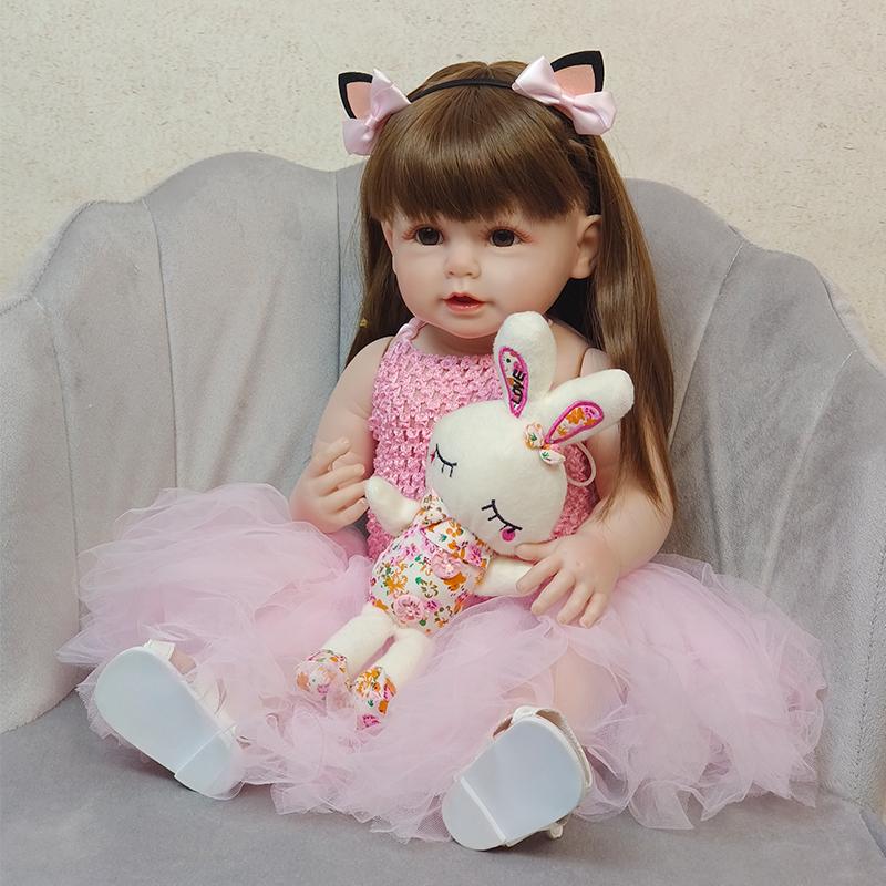 Bambole Reborn Bambola in Vinile in Silicone a Corpo Intero 55cm Rosa Bellezza Ragazza Realistica Bewborn Baby Principessa Bebe Bambole Reborn Doll Giocattoli