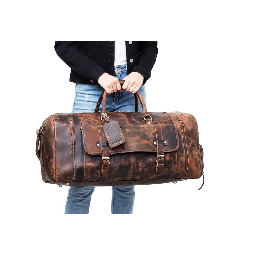 

24-дюймовая сумка из натуральной кожи | Кожаная сумка для путешествий на выходные | Спортивная сумка для мужчин 24 X 12 X 10 коричневый