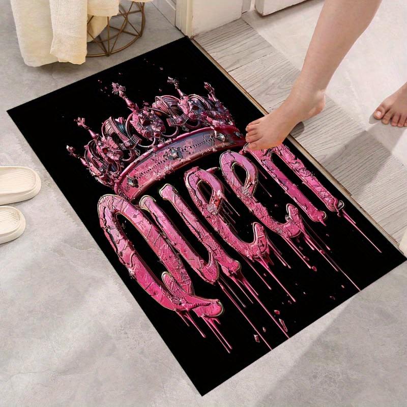 

Queen Fashion Print Non-Slip Door Mat, Pink Crown Design Polyester Rug for Bedroom Living Room Dorm Balcony Holiday Gift 40x60cm