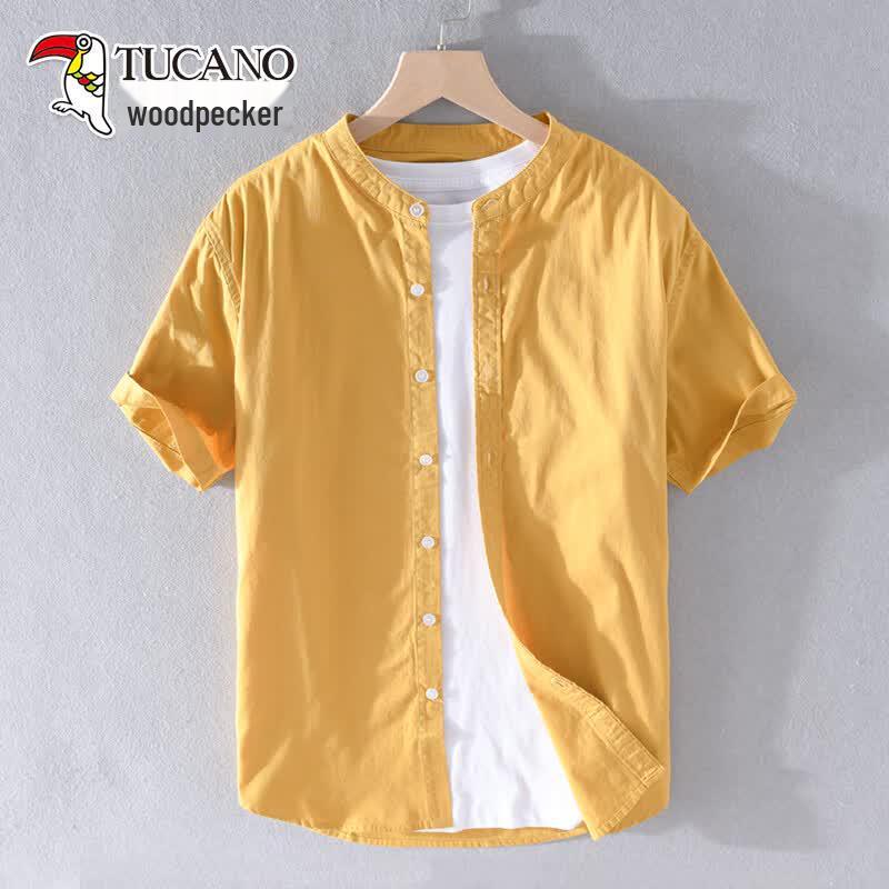 TUCANO Men's Short Sleeve Collarless Casual Shirt
