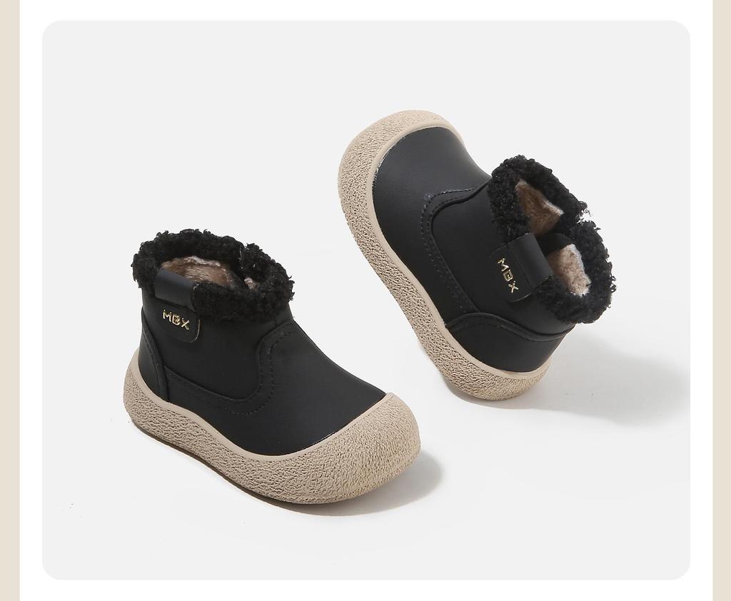 Korean Style Winter Leather Boots with Velvet Lining for Boys and Girls - Non-slip, Warm Baby Walker & Children's Cotton Snow Boots.