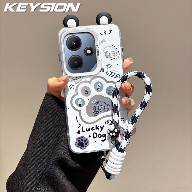 KEYSION Cute Ear Cartoon Case for Infinix Hot 30i with Lanyard Soft Silicone+PC Shockproof Phone Back Cover for Infinix Hot 30i