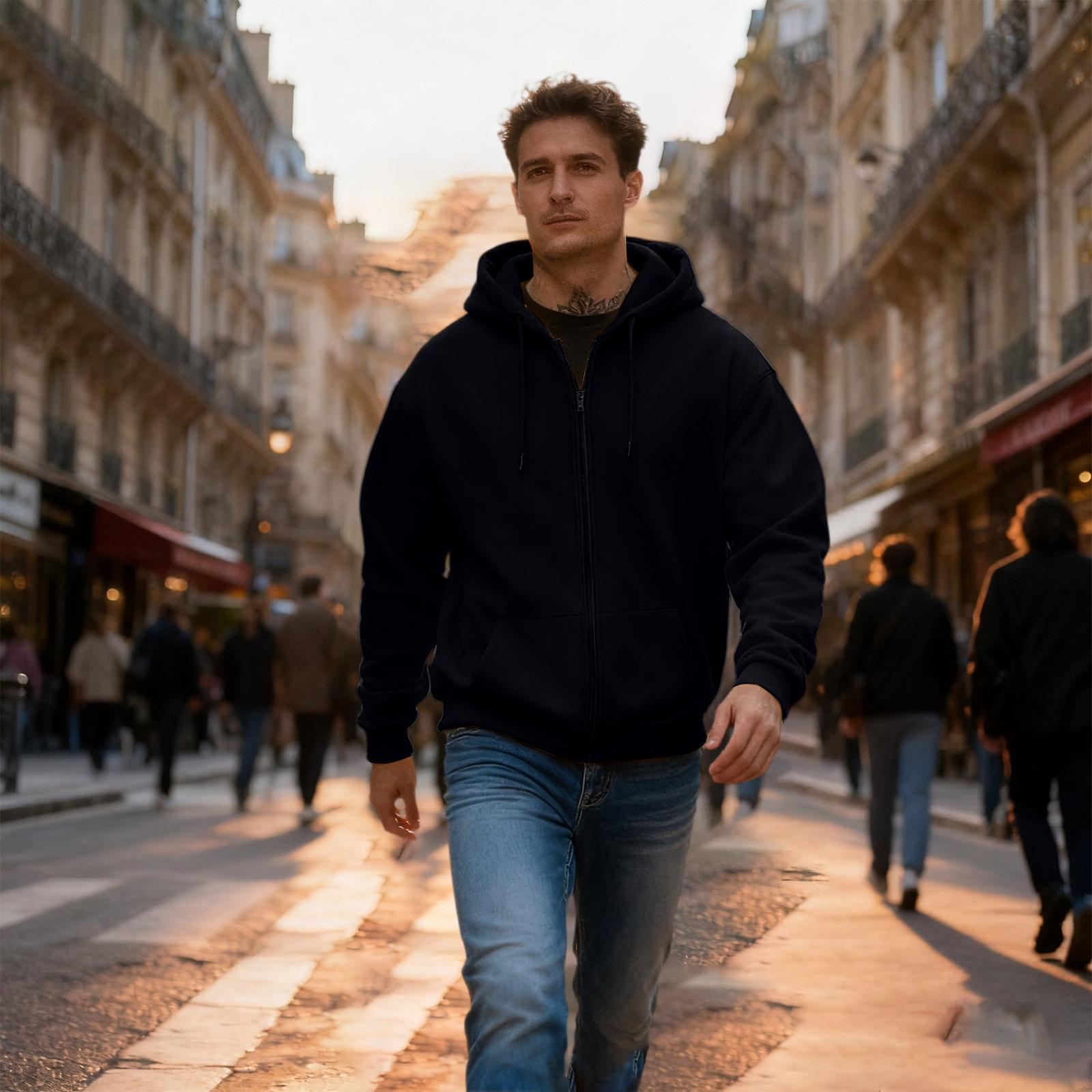 Мужская повседневная спортивная толстовка с капюшоном на молнии XL чёрный 1860₽