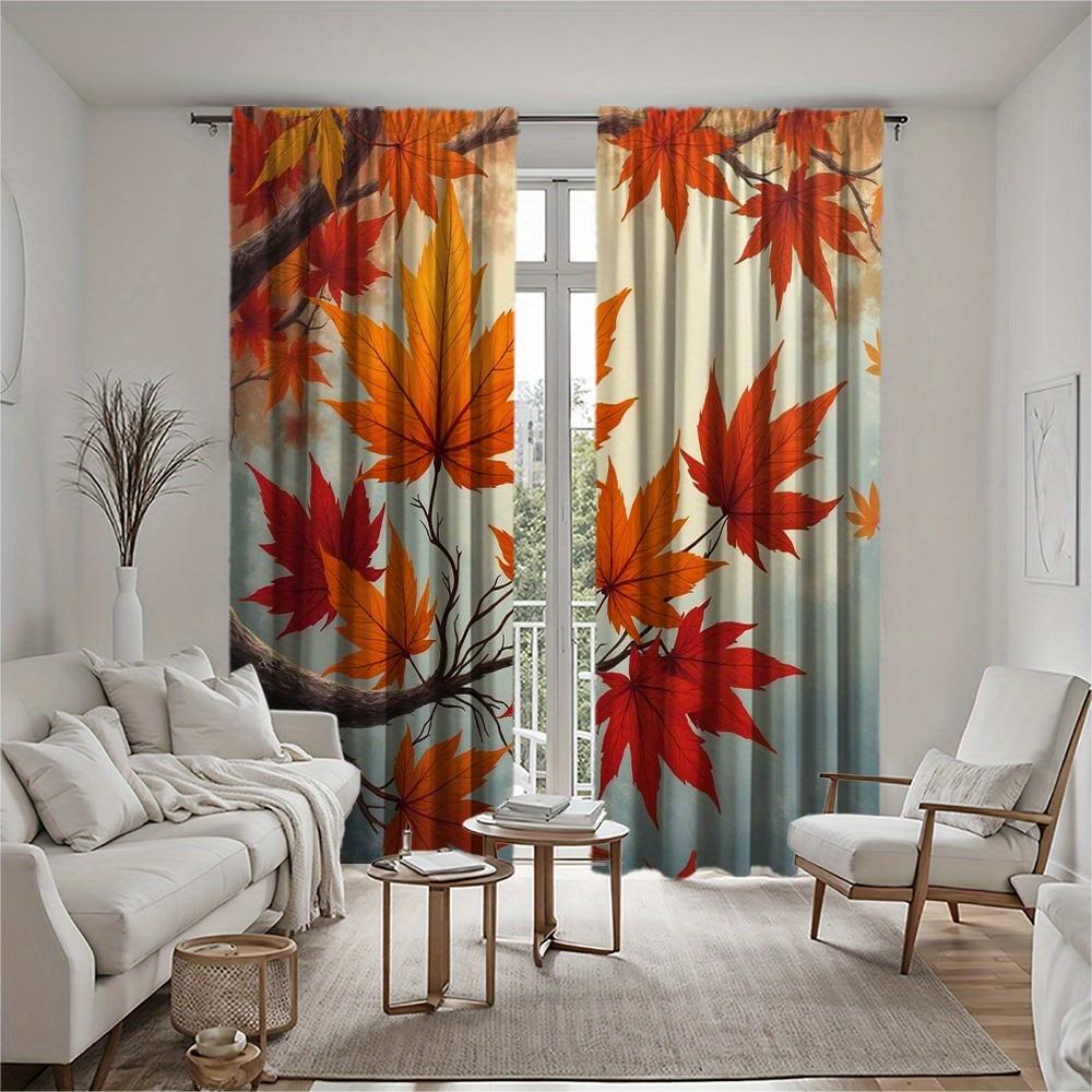 Autumn Maple Leaves Orange Red Pattern Curtains Polyester Fabric Suitable Bedroom Living Room Curtain For Area Made Of