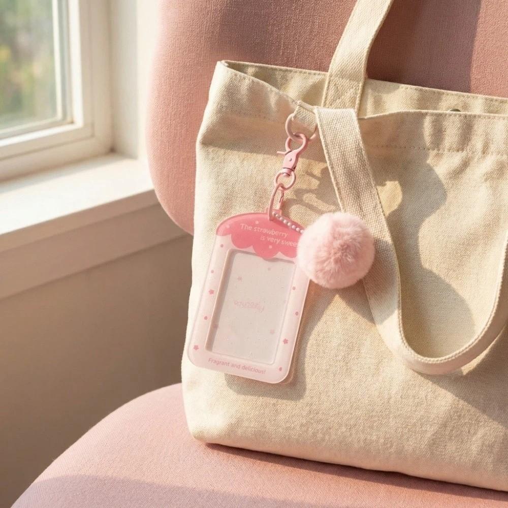 Fruit Strawberry Acrylic Photocard Holder with Keychain Card Protective Case Card Decor