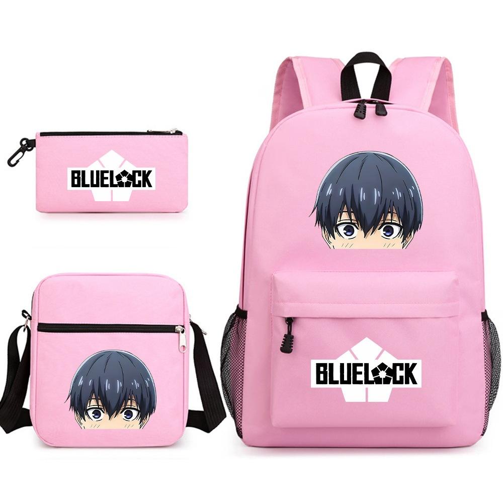 3 Piece School Backpack Set for Students Large Capacity Oxford Cloth Schoolbag with Shoulder Strap and Pencil Case