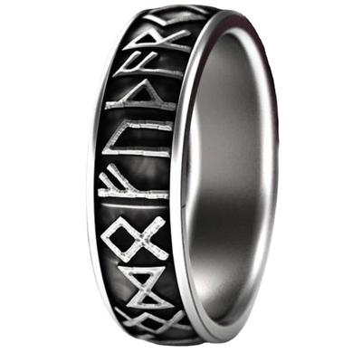 Huajie Men's Exquisite Viking Rune Rings Rings Smoked Black Dual Color Nordic Amulet Retro for Men Trendy Tide