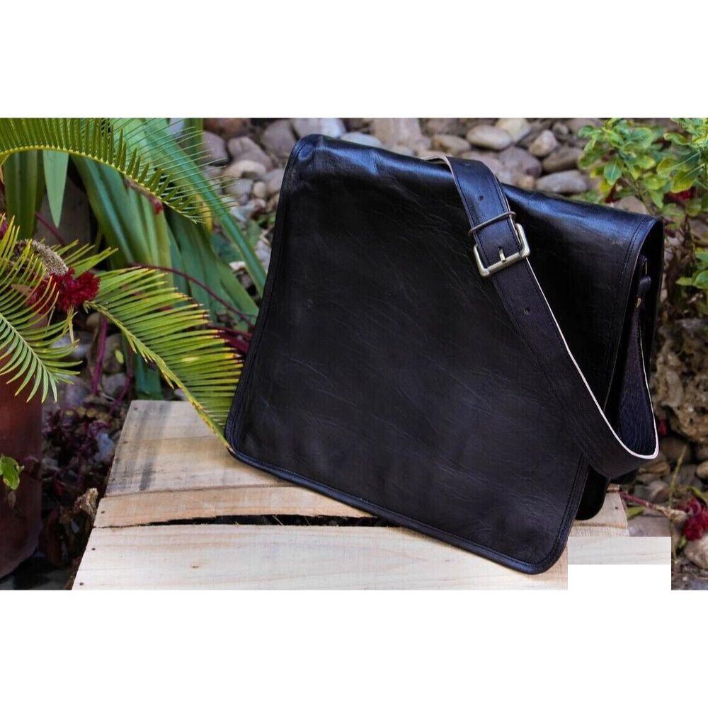 Herren Echtleder Schwarz Vintage Laptop Messenger Bag Aktentasche Satchel 15"