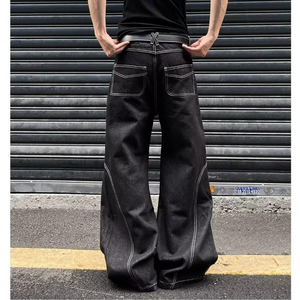 Trendy brand snake pattern denim jeans men's summer American high street narrow version scimitar pants loose bright line slightly pulled trousers