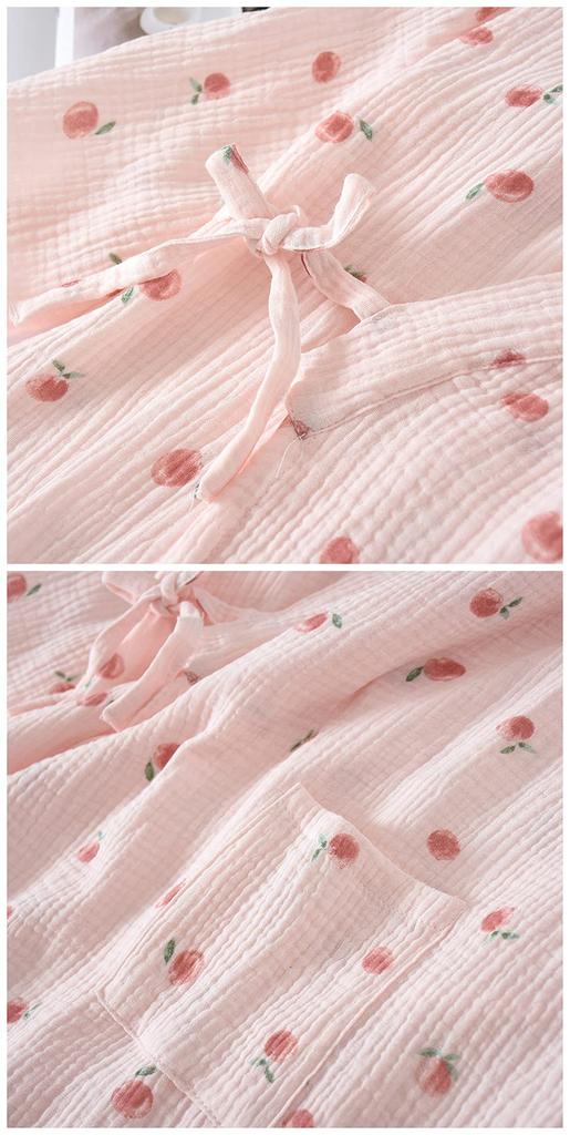SLMJMY Gauze Long Perfect for or As Cute Japanese Perfect for and Fall Women's Pajamas, Loungewear, Open-Front, Sleeves, 100% Cotton,