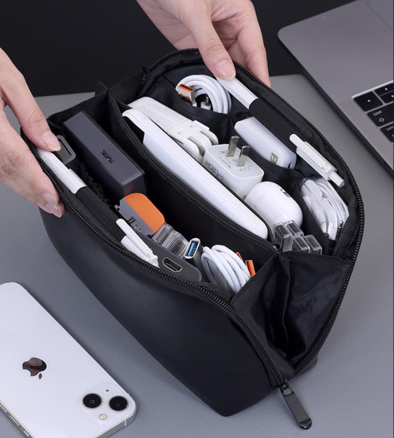 Portable Wire USB Charger Organizer Bag Travel Earphone Powerbank Data Lines Storage Pouch PU Large Capacity Mouse Cable Bag