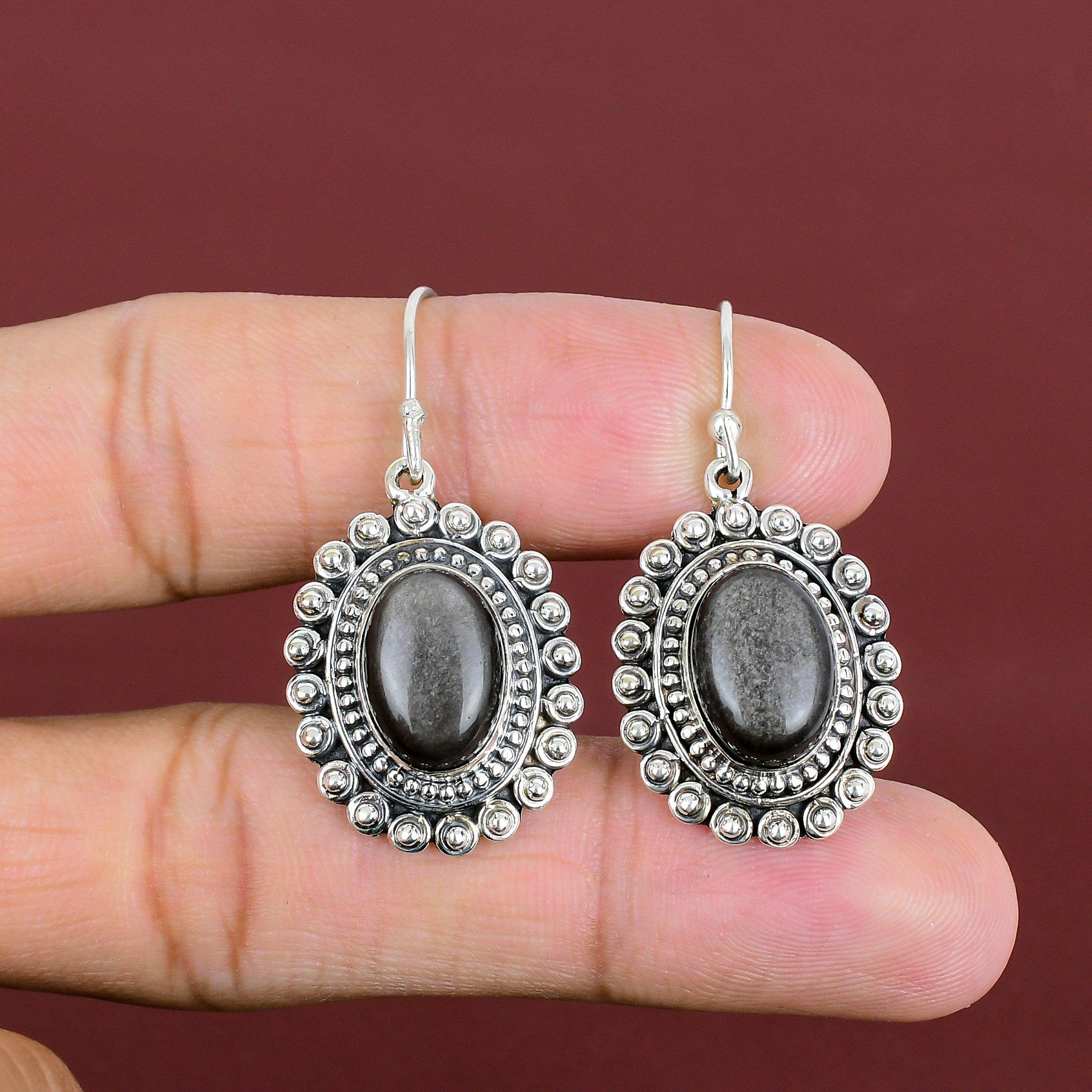 Silver Sheen Obsidian Earring 925 Sterling Silver Earring Handmade Gemstone Earrings Vintage Jewelry Anniversary Gifts Unique Style Earring