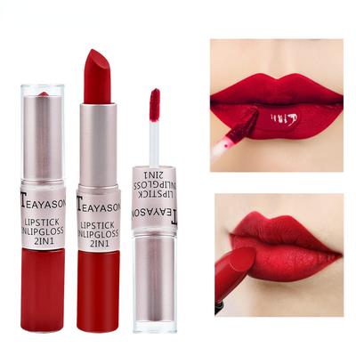 Lápiz labial mate aterciopelado de larga duración, brillo labial de doble cabezal, taza antiadherente, brillo labial, tinte voluminizador, lápiz labial resistente al agua, maquillaje