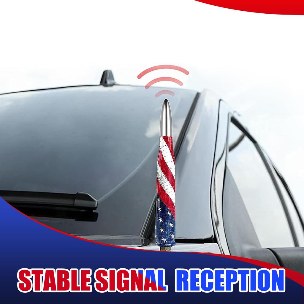 Yumfugu 1pcs 5.5" x 0.8" American Flag Patriotic Decoration Stable Signal Receiver Antenna Screw Mount Accessories for Most Vehicles (Silver)