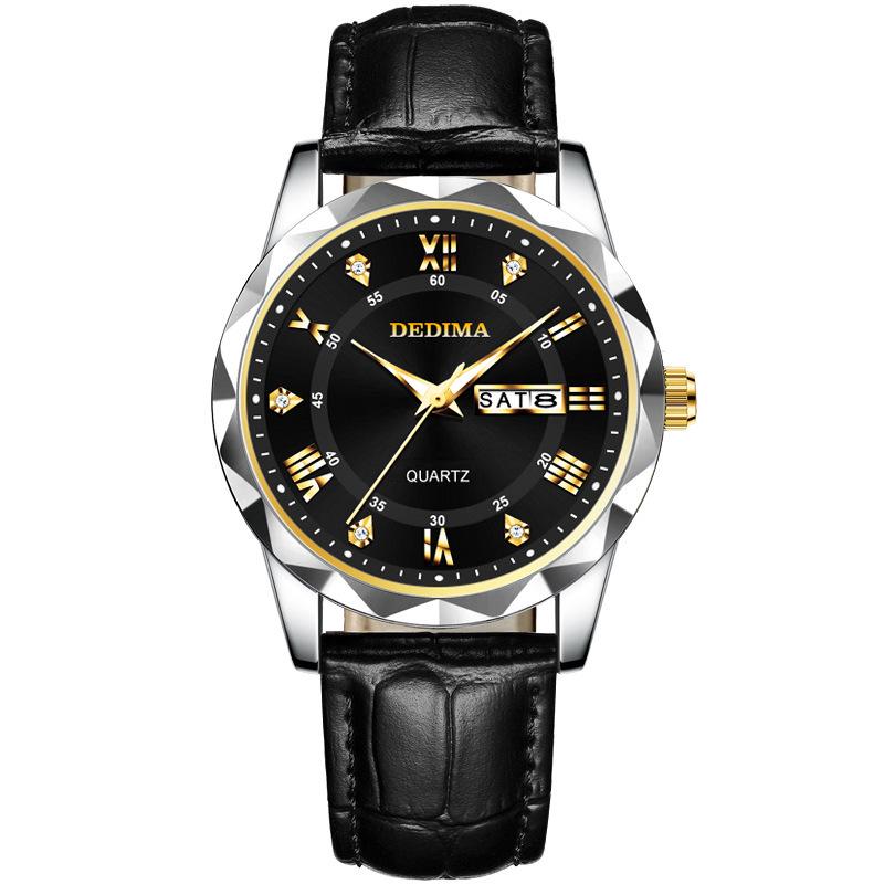 Men's Waterproof Luminous Quartz Watch with Leather Strap & Steel Band