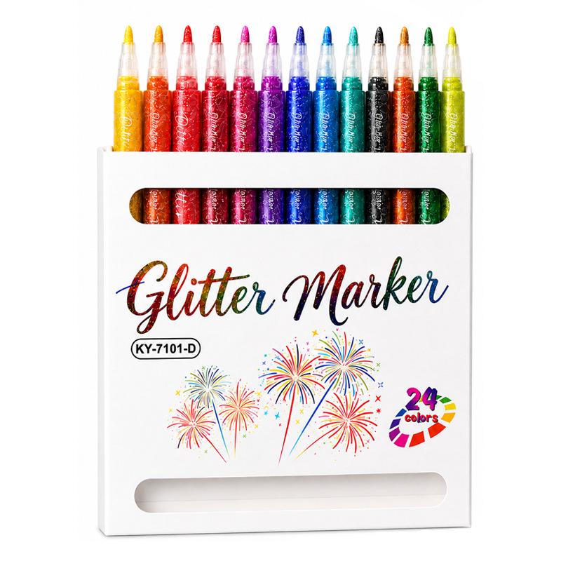 24-Color Dual-Tip Glitter Marker Set for Journaling, Painting & Graffiti