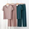 Modal Homewear 2pcs Pajamas Set Short Sleeve Tops and Trousers Solid Color Casual Loose Sleepwear Suit Plus Size Nightwear