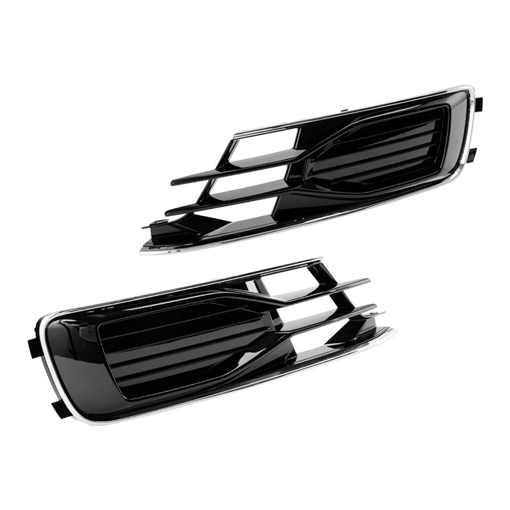 2PCS Front Bumper Foglight Cover Grill 4G0807647T94 4G0807648T94 Fit A6 C7 2014-2018 Black Chrome