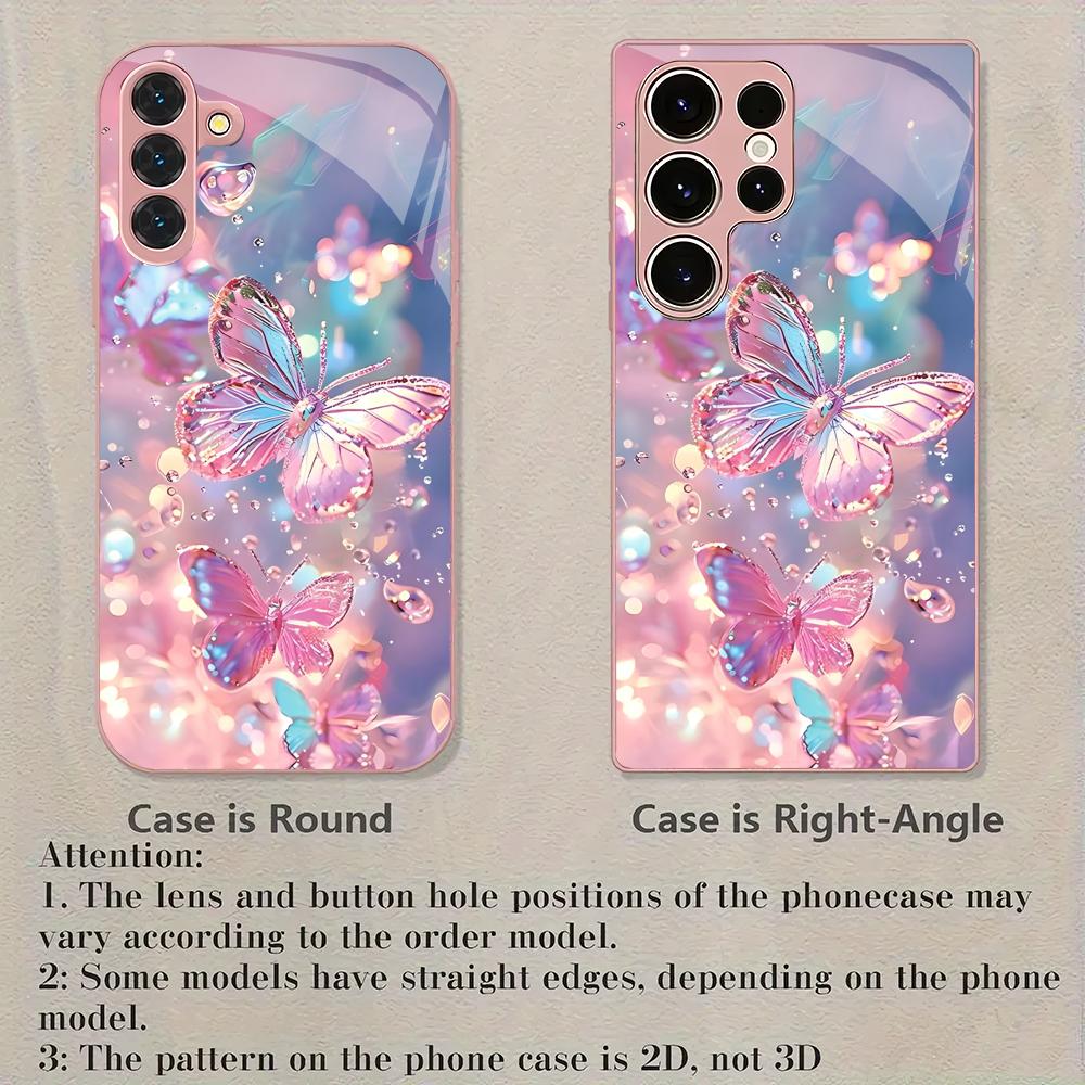 Beautiful Butterfly Metallic Glass Phone Case Suitable for Samsung Galaxy S26 S25 S24 S22 S21 S20 FE/Ultra/Plus Anti Drop
