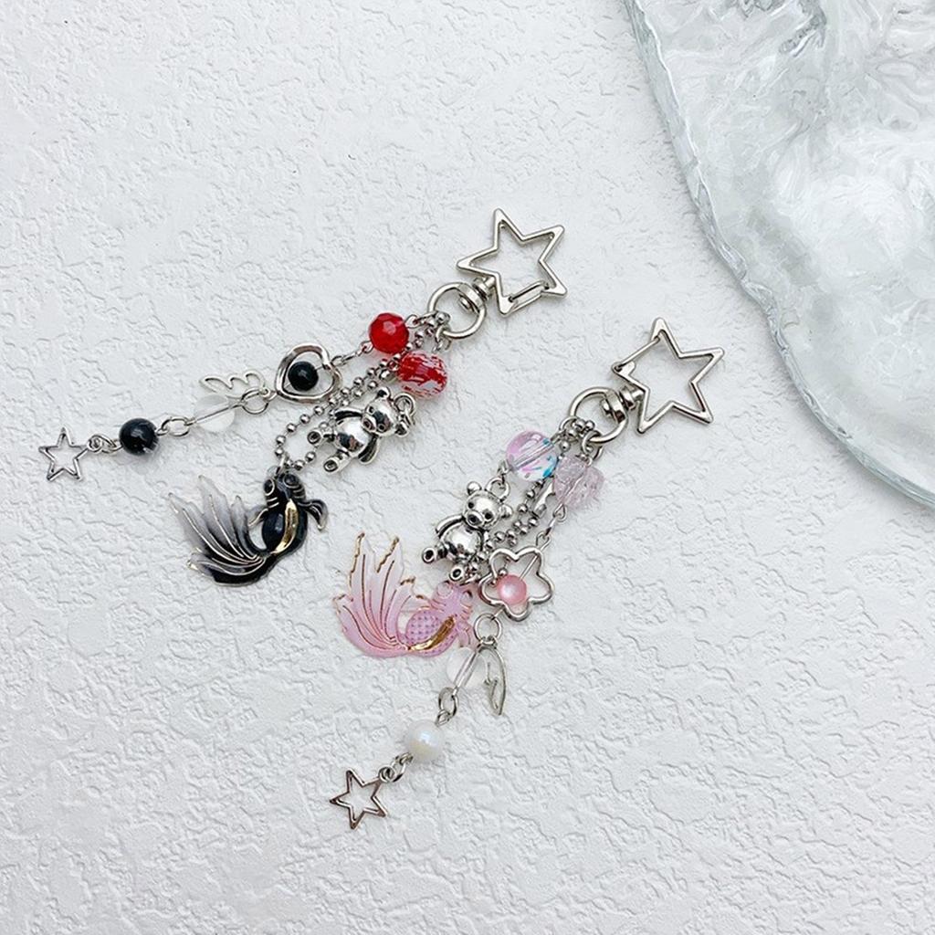 Stylish Hollow Star and Jellyfish Charm Phone Chain Sturdy Kerchain Pendant Beaded Keyring Accessory for Women Ladies