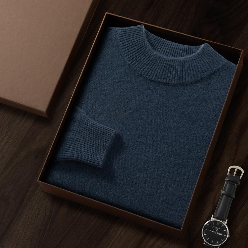 Men s Double-Ply Cashmere Knit Wool Sweater: Half-High Collar Pullover for Autumn/Winter L