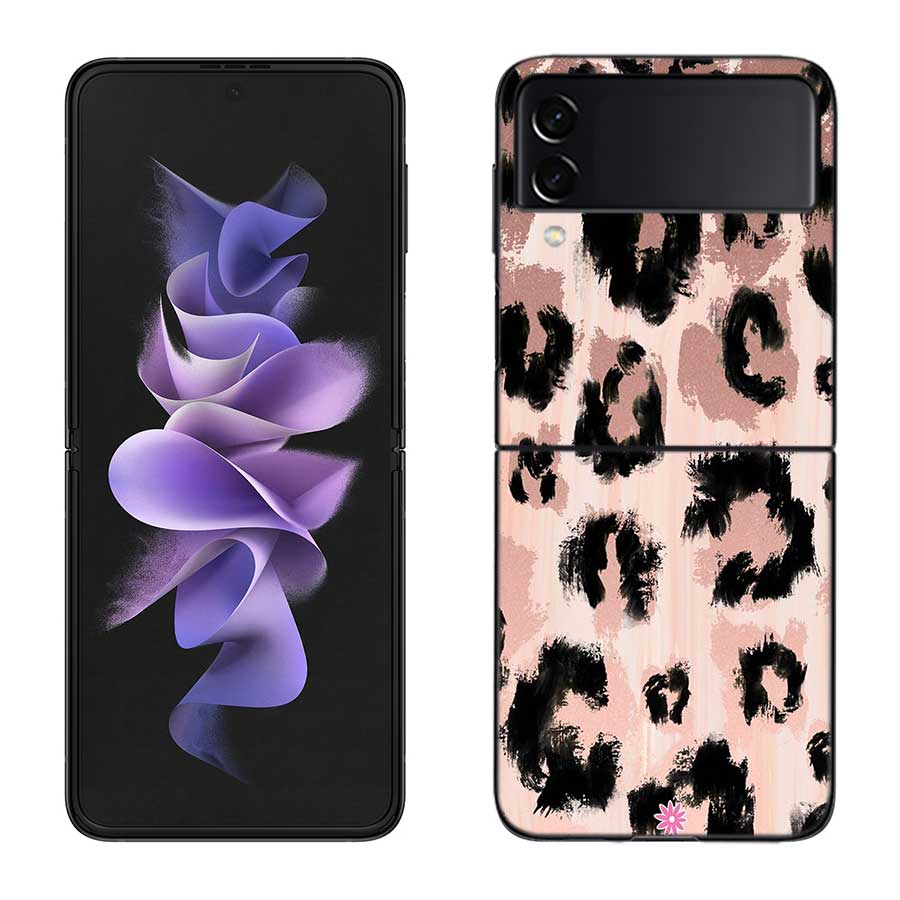 Leopard Print Pink Case For Samsung Z Flip 6 5G Galaxy Z Flip 5 4 3 5G Black Hard Cell Phone Cover Luxury PC Shell Coque