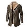 Men's medium and long leather jacket Middle-aged and elderly autumn and winter business European size plush large lapel suit leather plush jacket men