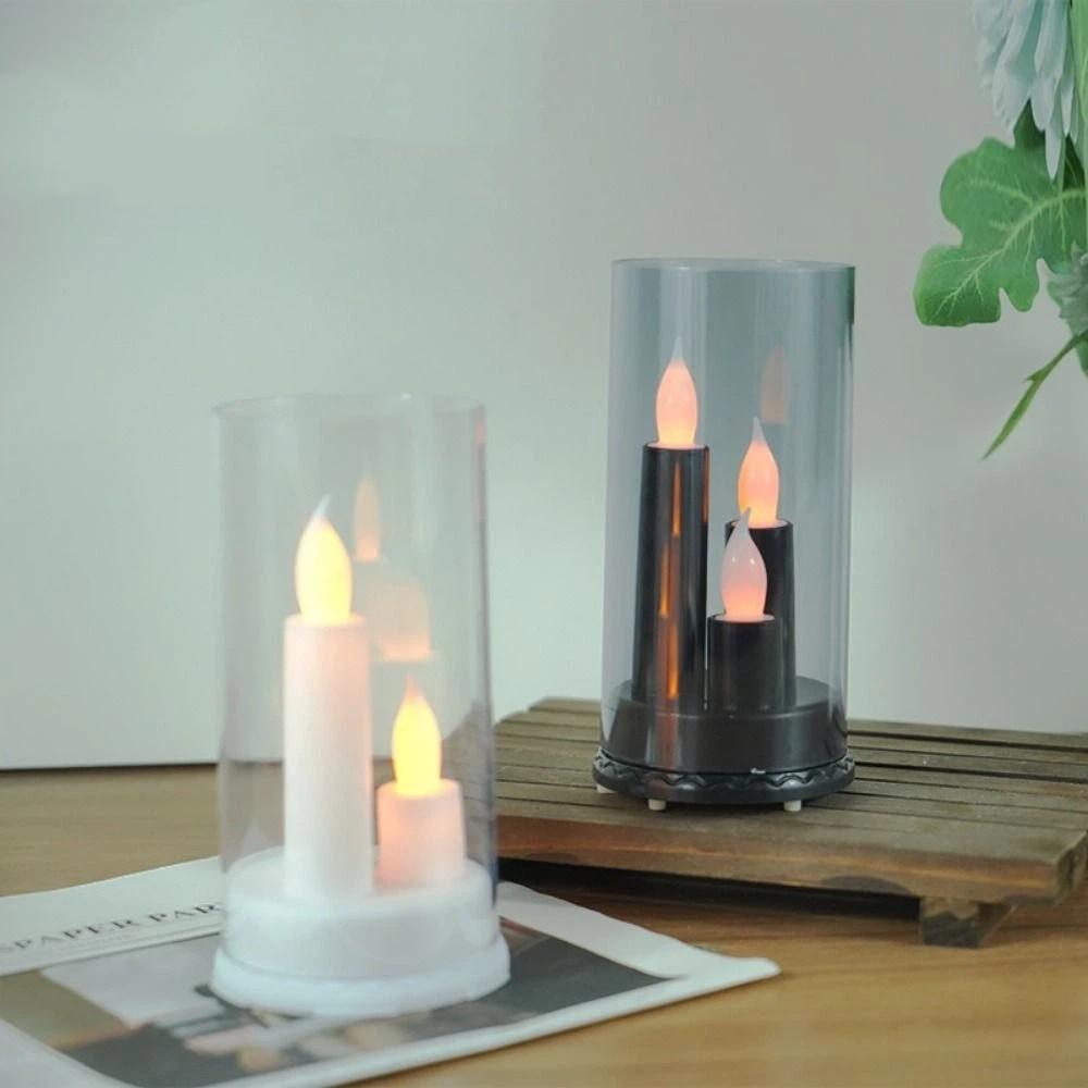 3 in 1 LED Flameless Candle Flickering Taper Electronic Candle Light Three-Wick With Lampshade Flameless Pillar Candle