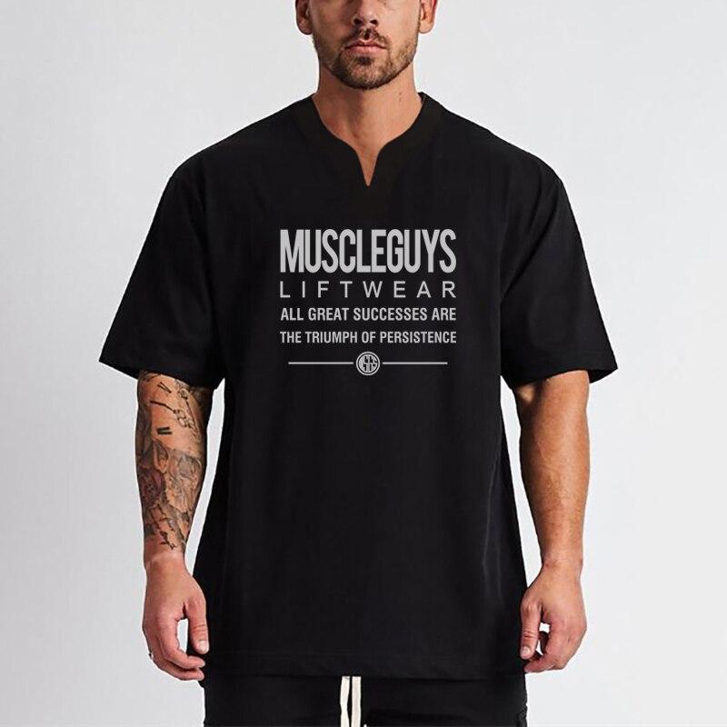 Muscleguys Summer American Style High Street Retro Casual Short-sleeved Men's Fitness Sports T Shirts