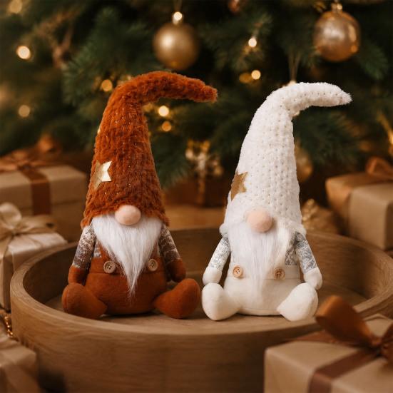 Reusable Fabric Winter Figurine Christmas Knit Gnome Plush, Nordic Forest Elf Faceless Doll Retro Style Holiday Mantel Accessories for Shelf,