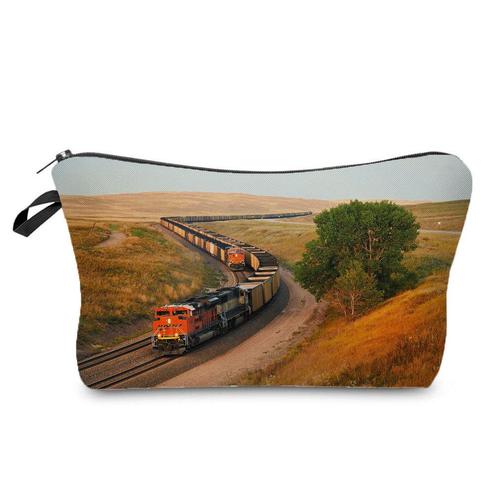Women Railway Print Cosmetic Bag Toiletries Organize Travel Storage Case 6782