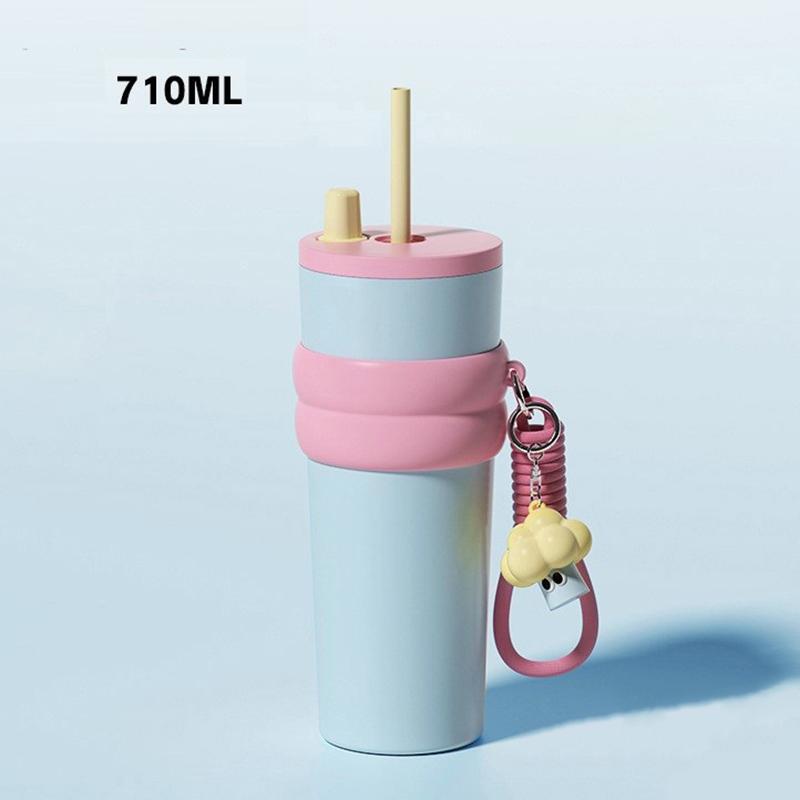 

Кружка-термос для автомобиля большой вместимости 710 мл, из нержавеющей стали, вакуумная фляга с выдвижной соломинкой, герметичная, для кофе, чая, холодных напитков