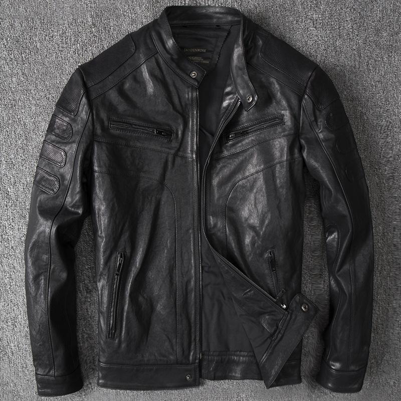 

Новая куртка из искусственной кожи, мужская короткая приталенная автомобильная кожаная куртка S чёрный